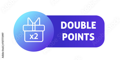 Double points sign. Flat, blue, gift box x2, double points icon. Vector icon