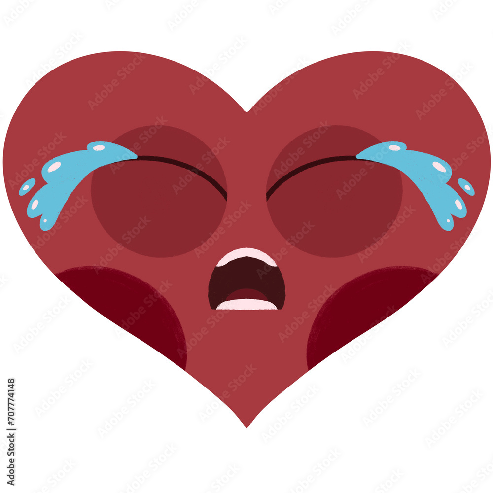 Crying heart shape emoji cartoon illustration