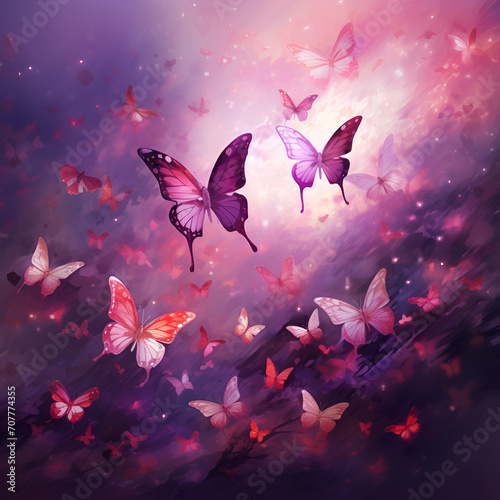 butterflys flying from purple to pink background a feeling of enlightenment