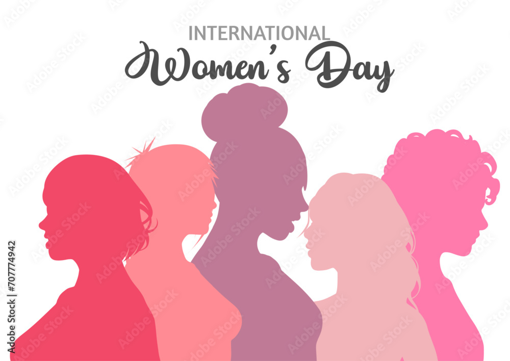 International womens day background with various female silhouettes
