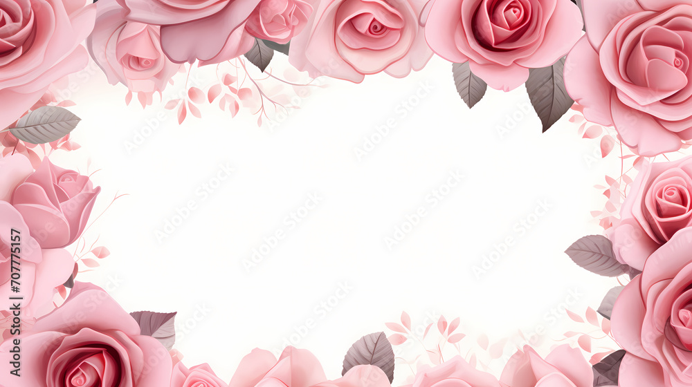 Pink rose composition background, decorative flower background pattern, floral border background Pink rose composition background, decorative flower background pattern, floral border background