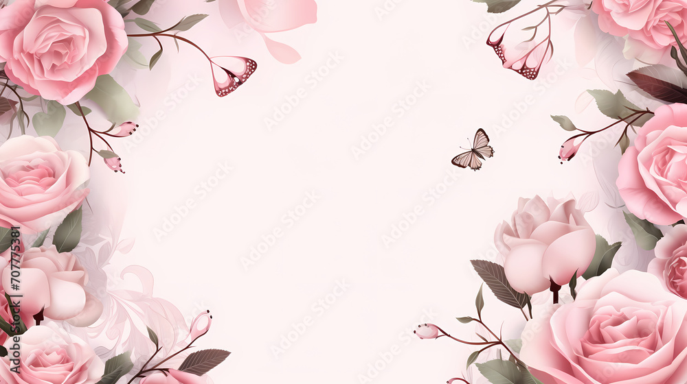 Pink rose composition background, decorative flower background pattern, floral border background