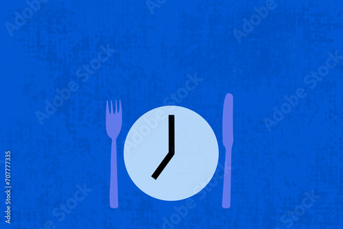 Diet fasting empty food plate with clock