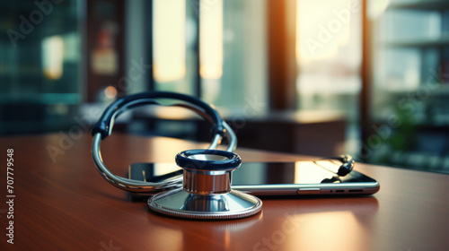 Stethoscope and Smartphone on Doctor's Desk