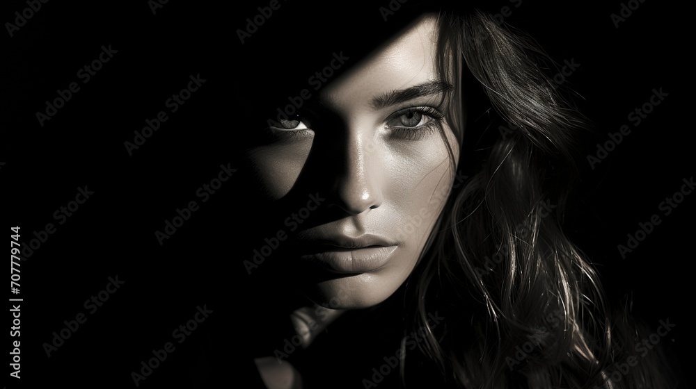 Woman intense stare monochrome portrait image Woman intense stare monochrome portrait image