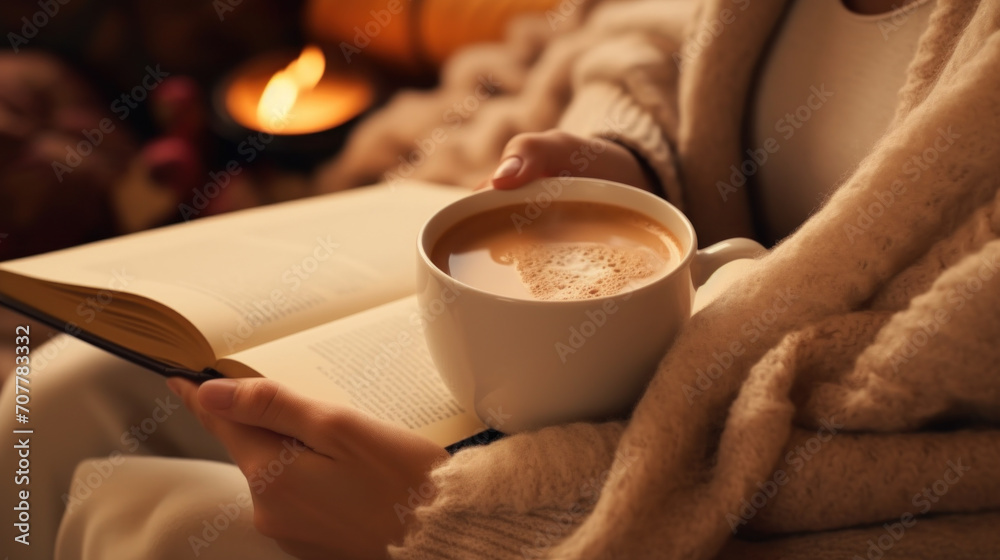Person Relaxing with a Book and Hot Coffee