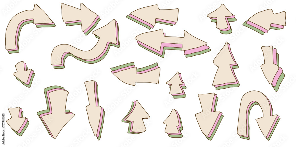 Arrow groovy set. Collection of direction pointers signs. Arrow groovy set. Collection of direction pointers signs.