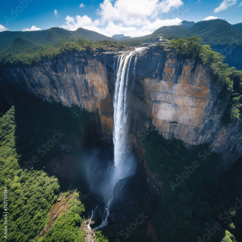 Fotografia con detalle de paisaje natural con cascada de gran altura photo