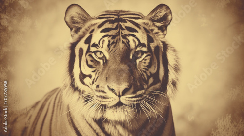 Majestic Tiger Portrait in Sepia Tone