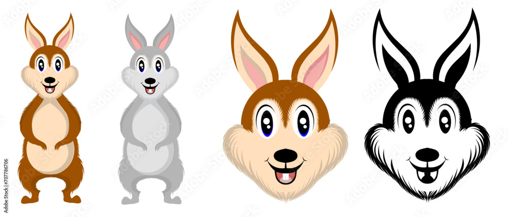 Rabbit, Silhouettes of easter bunnies isolated on a white background. Set of rabbit silhouettes for design use.