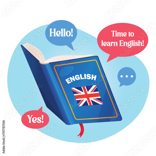 Conceptual illustration with English book for learning foreign language
