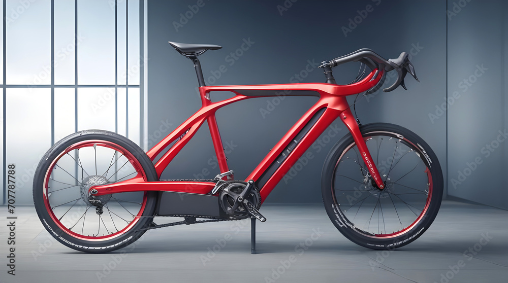 Red bicycle on the street Ai Generated