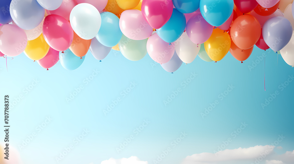 Party balloons, birthday decoration background, anniversary, wedding, holiday with space for text