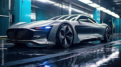 Futuristic Sports Car in High-Tech Facility © Polypicsell