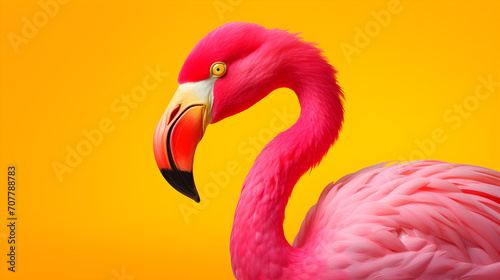Pink flamingo in yellow background
