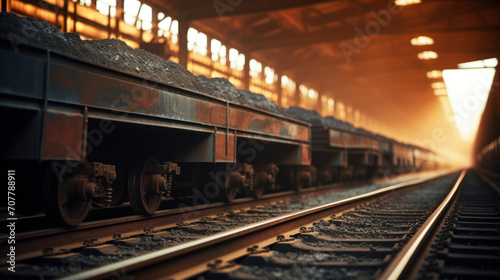 Freight Train Loaded with Coal in Warm Light