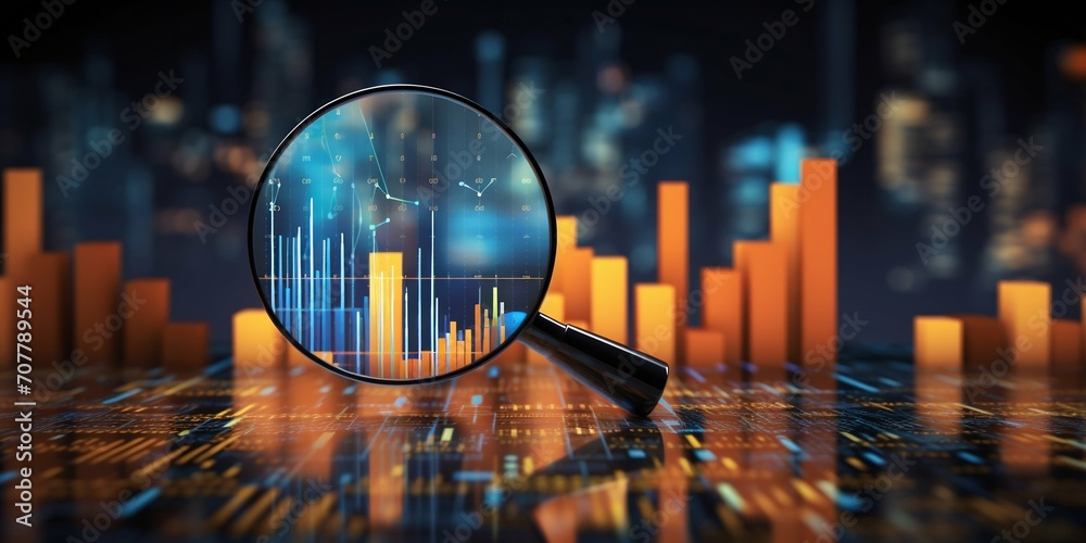 In-Depth Financial Data Analysis Through Magnifying Glass. Generative ai - obrazy, fototapety, plakaty 