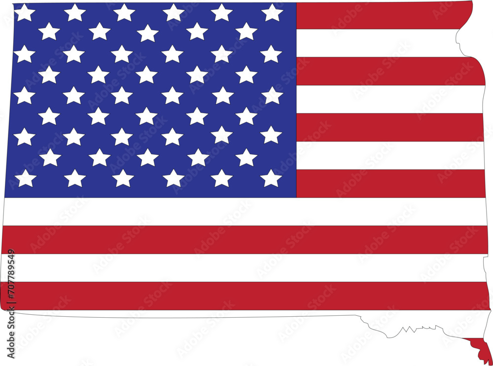Map of US federal state of South Dakota with the flag of the United States of America Map of US federal state of South Dakota with the flag of the United States of America