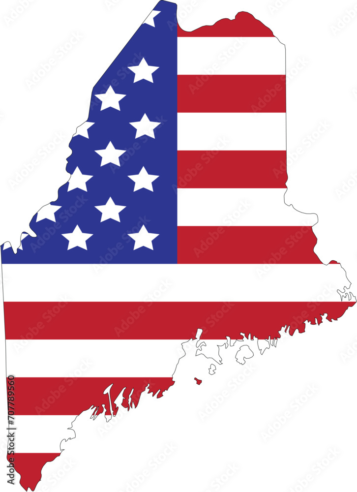 Map of US federal state of Maine with the flag of the United States of America Map of US federal state of Maine with the flag of the United States of America