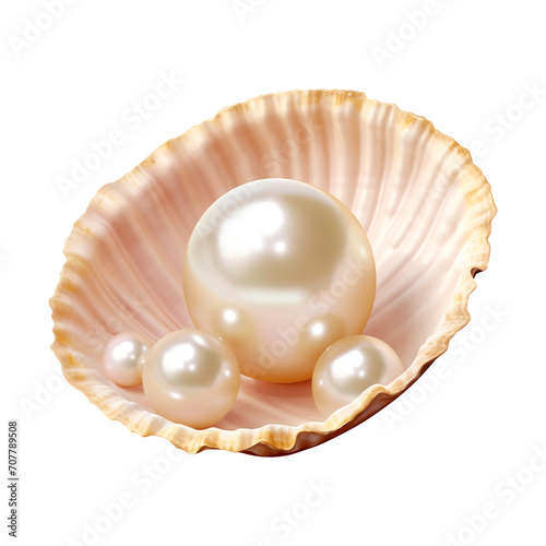 Pearl in shell on white background