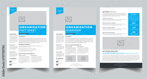 Nonprofit Organization Fact Sheet layout design template with 3 style design concept 