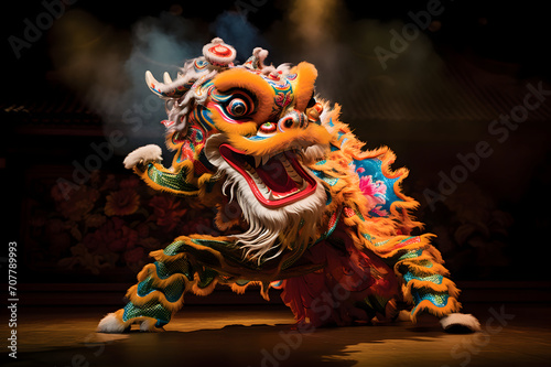 Chinese lion dance in the Chinese New Year festival (Chinese New Year)