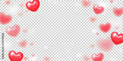 Hearts on transparent background. Flying hearts for banner design  postcards  promotional materials and more. Vector illustration