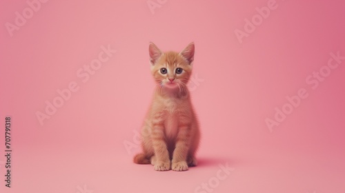 A cute cat stands on a simple background. © samuneko