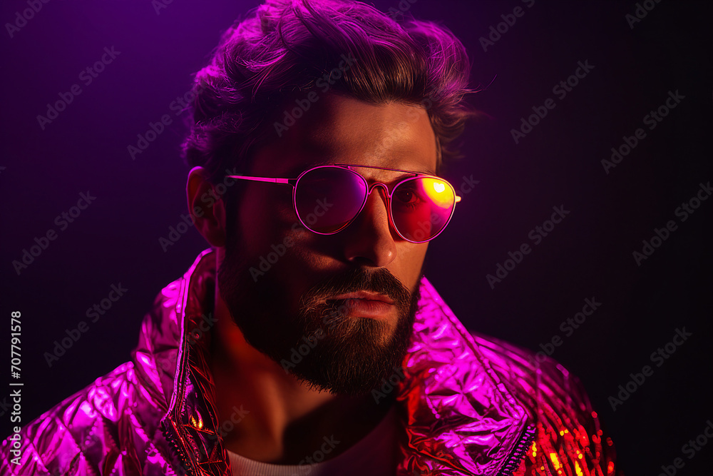 Generative AI illustration of young girl female guy man model posing in stylish trendy shiny outfit Generative AI illustration of young girl female guy man model posing in stylish trendy shiny outfit