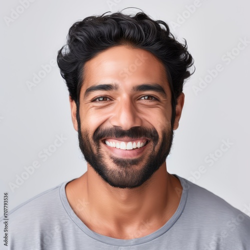 Charming Indian Man with a Warm, Genuine Smile. Against Neutral Background © Philipp