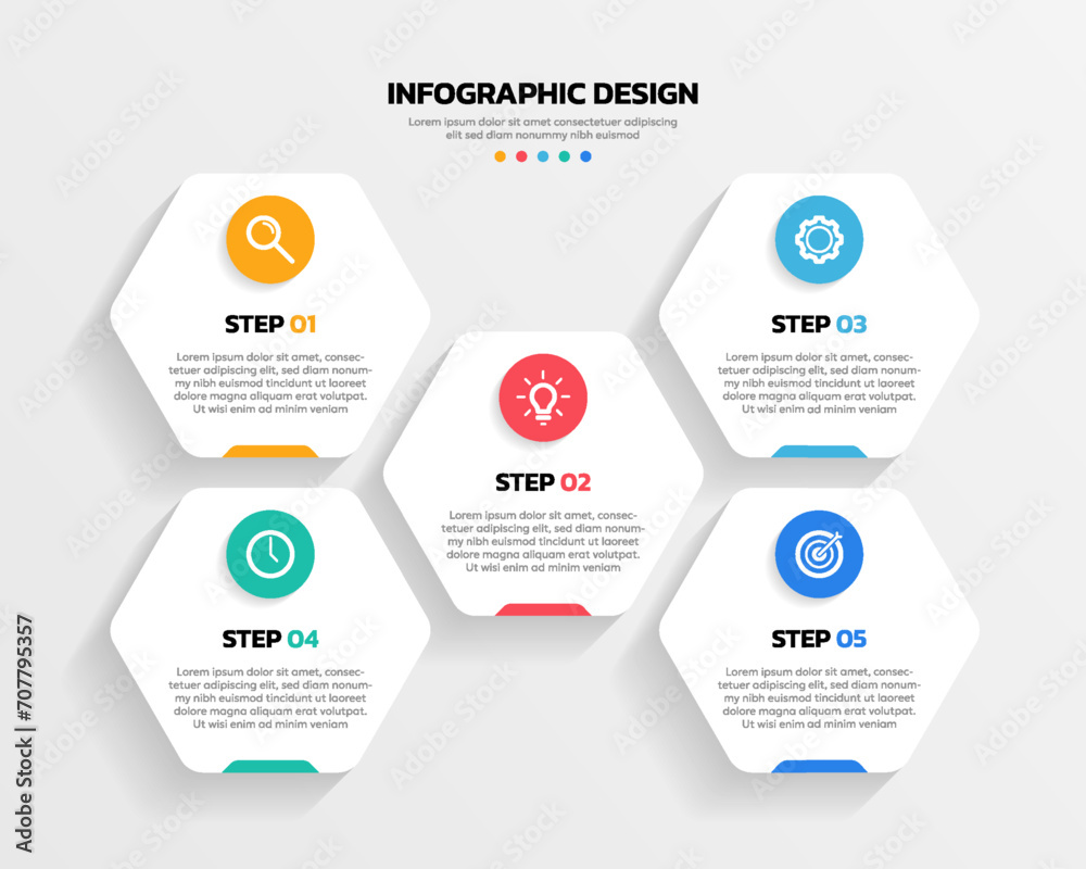 Modern hexagon shape infographic vector with 5 step icons Modern hexagon shape infographic vector with 5 step icons