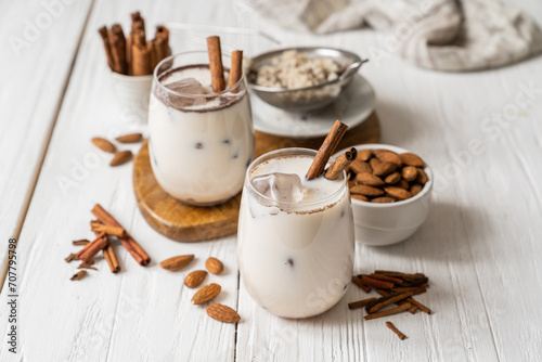 Horchata drink - traditional mexican rice based drink with cinnamon and almonds photo