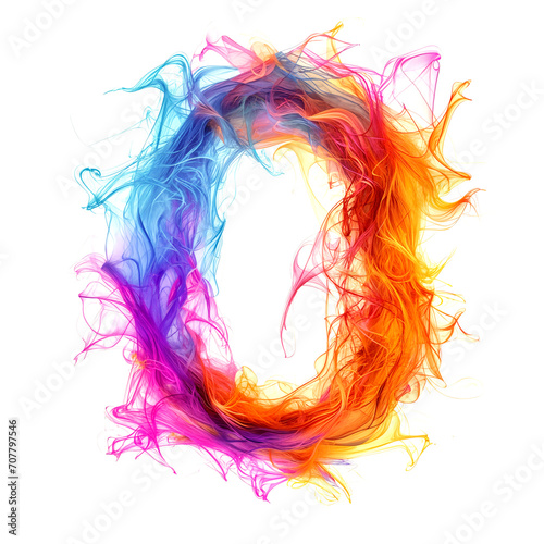 A colorful, flames numeral 0 on a white background. Ai generated.