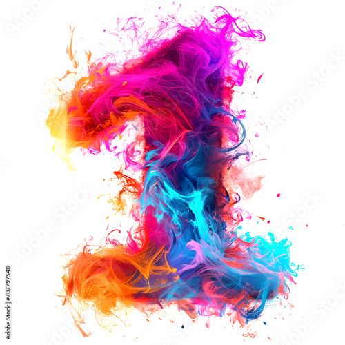 A colorful, flames numeral 1 on a white background. Ai generated.
