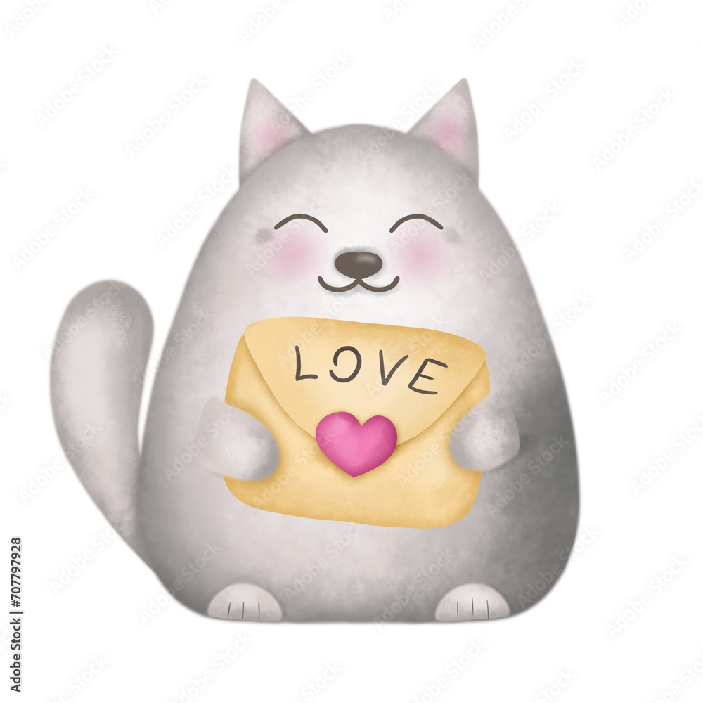 Cute greyl cat with letter Cute greyl cat with letter