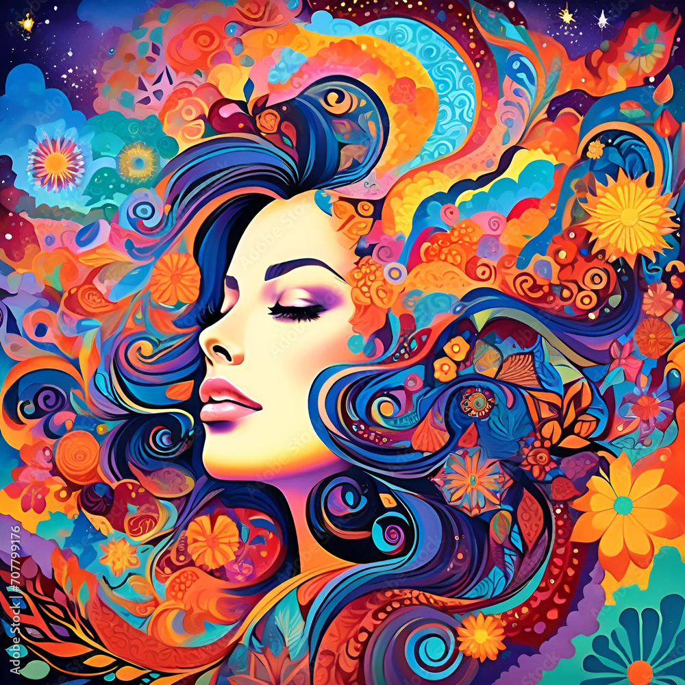 a   colorful psychedelic art of a woman 