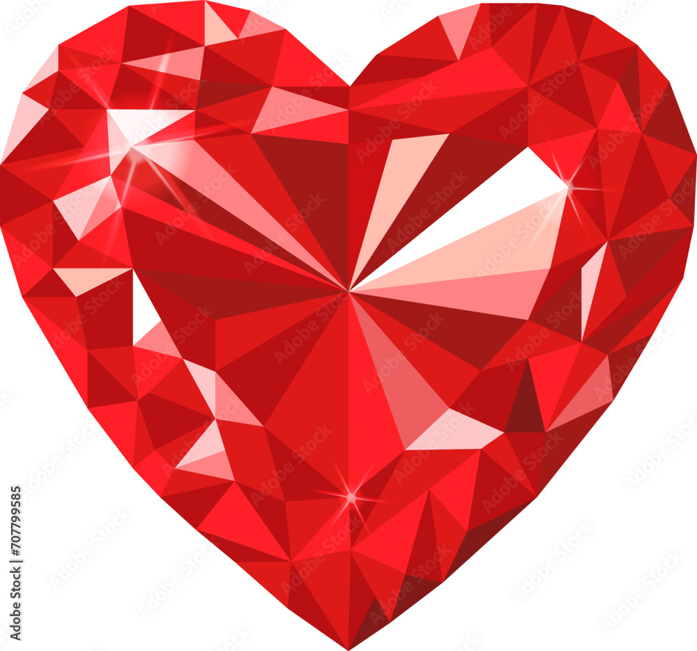 Red diamond heart isolated on a white background. Transparent background. EPS 10.	