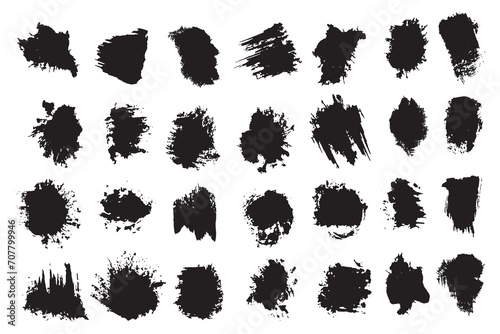 Set of Black Ink splashes and artistic design elements. Ink splashes. Rough smears and stains - stock Vector isolated elements set.