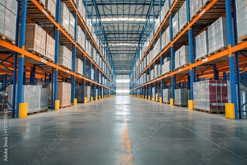 Interior of warehouse. Inside view of a large distribution warehouse.  © Straxer