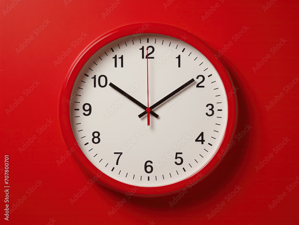 Business times related concept with white clock on red background Business times related concept with white clock on red background