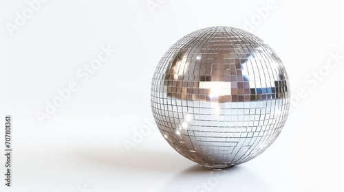 Close-Up Of Shiny Disco Ball. Mirror ball on white background 