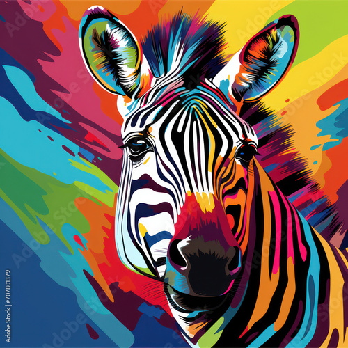 Wild Africa  Abstract Zebra Head Illustration on Jungle Background with Exotic Multicolor Stripes