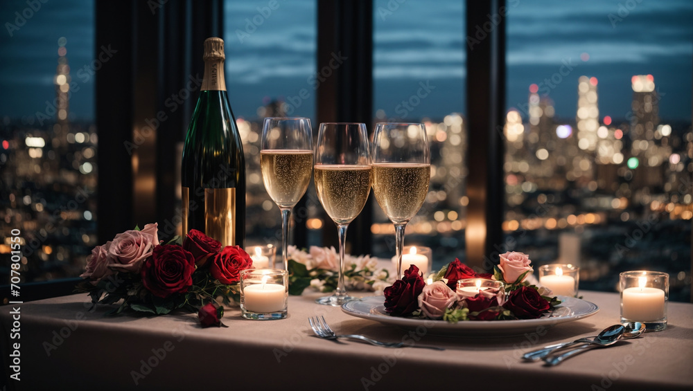 Elegant Valentine's Day background with a candlelit dinner for two. generative AI