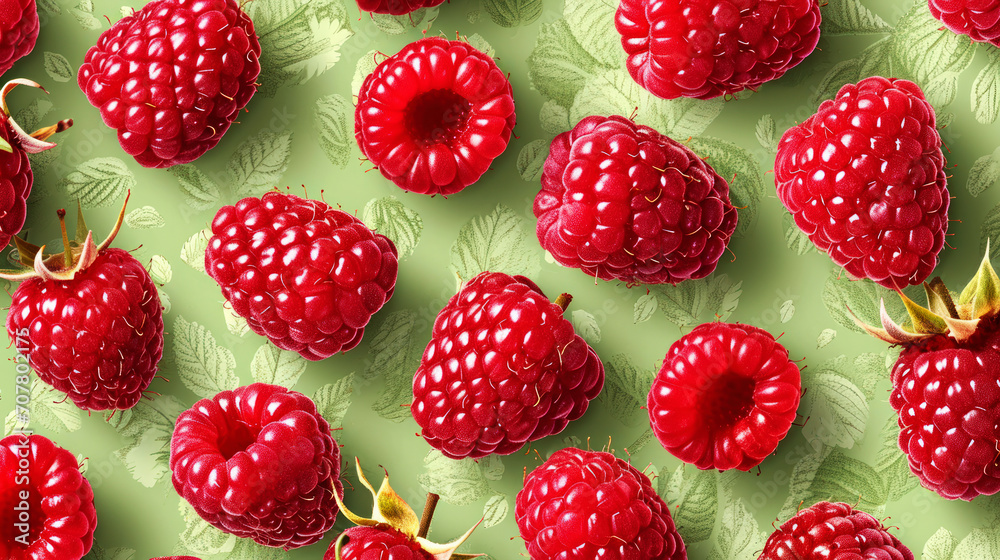 Raspberries on Green Background Raspberries on Green Background