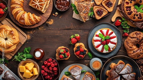 Top view meals tasty yummy different pastries and dishes. Ai generative
