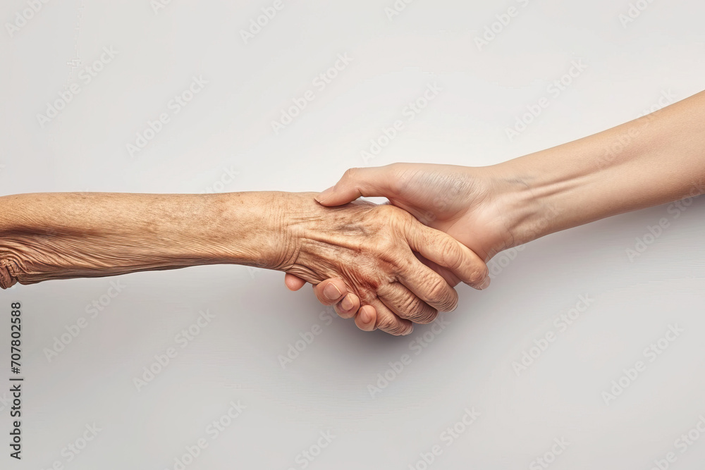 Generational Hand Embrace Against Neutral Background. Generative AI. Generational Hand Embrace Against Neutral Background. Generative AI.