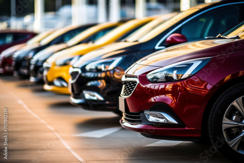 Cars parked in a row in the parking lot. Closeup. © ako-photography