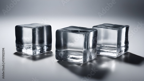 four ice cubes in a row on a white isolated background