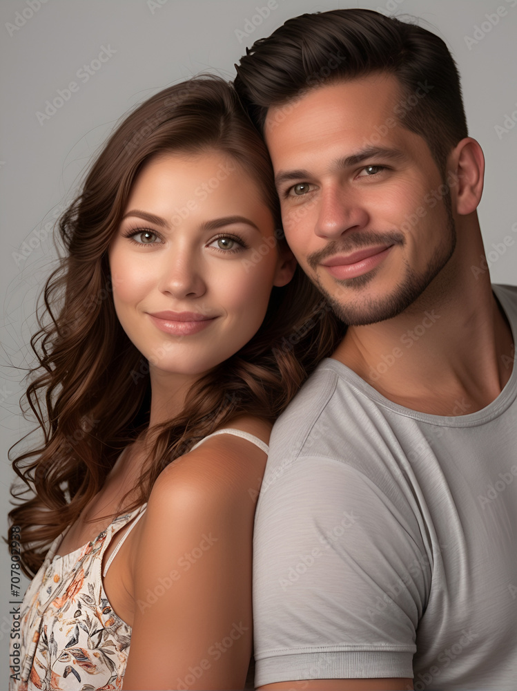 Happy couple, love and hug laughing in joyful happiness for bonding time together in the studio. Happy couple, love and hug laughing in joyful happiness for bonding time together in the studio.