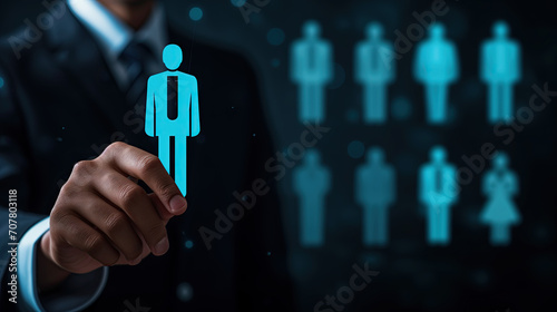 businessman holding a icon for an employee, human ressource concept - manager analyzing enterprise resource planning , strategy & management consulting  photo